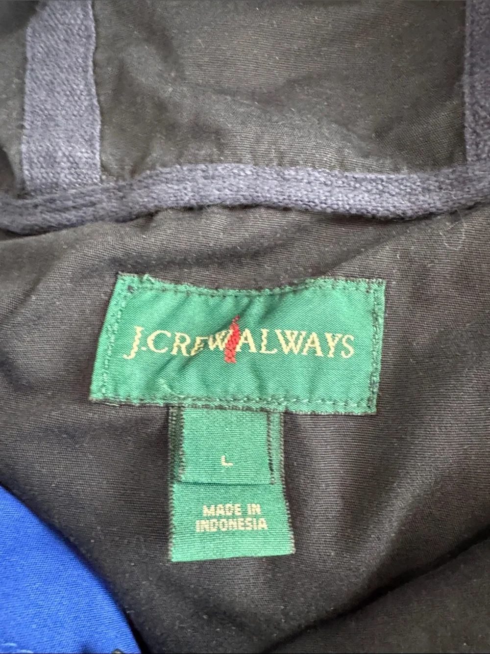 J. Crew Two-Tone  Black Windbreaker with Royal Blue Hood